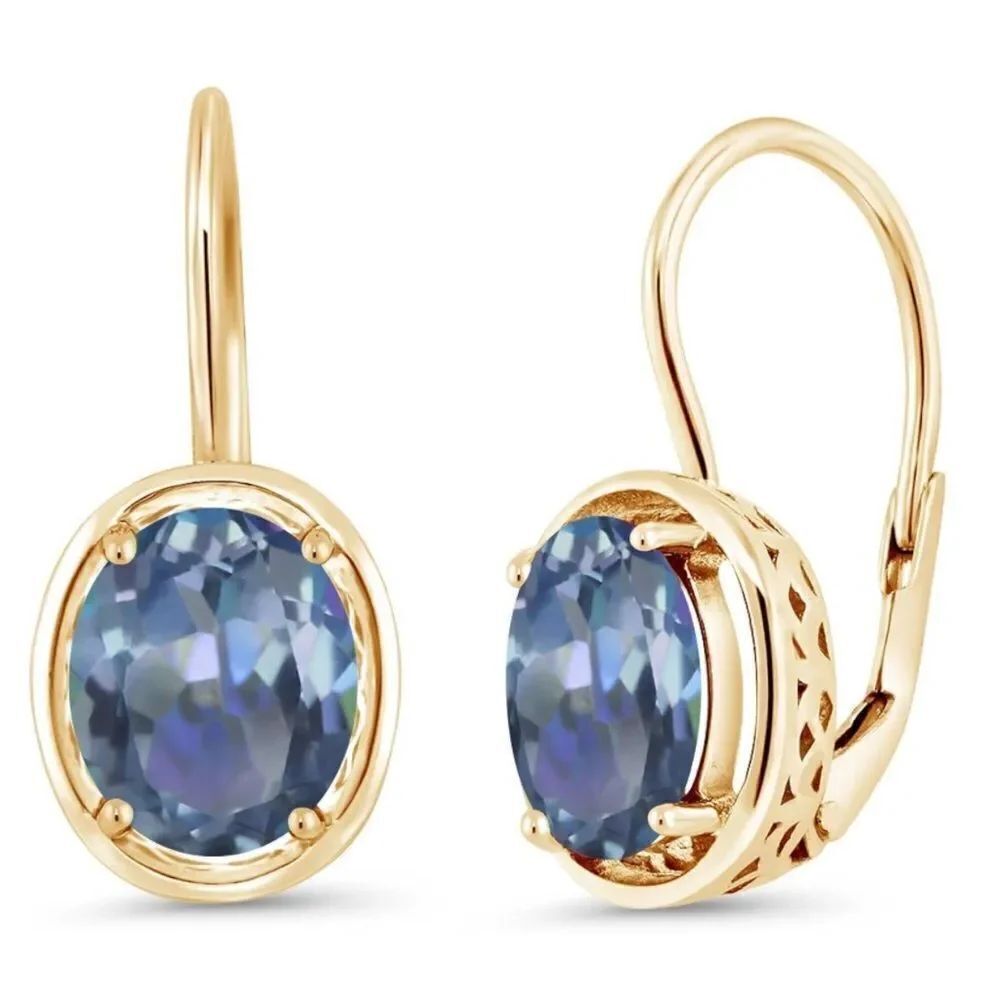 18K Yellow Gold 925 and 3.60Cttw Cassiopeia Mystic Topaz Oval Leverback Earrings